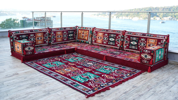 8'' Thickness L Sofa Set, Arabic Sofa Set, Floor Sofa Seating Set, Oriental Floor Seating, Floor Cushions
