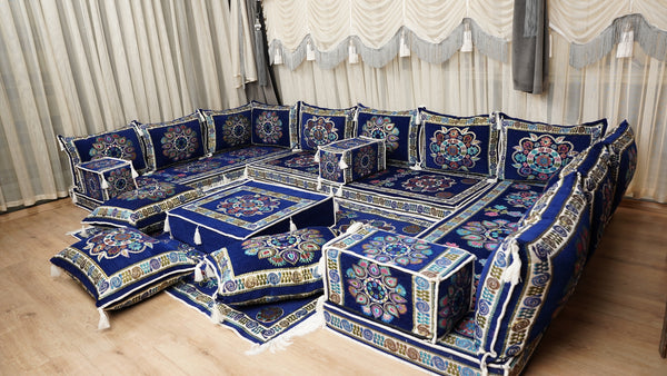 أريكة مجلس ديوان عربي، وسائد مقاعد، أريكة على طراز بوهو التقليدي، أريكة مغربية للجلوس، أريكة مقطعية، وسادة أرضية عربية