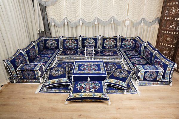 أريكة مجلس ديوان عربي، وسائد مقاعد، أريكة على طراز بوهو التقليدي، أريكة مغربية للجلوس، أريكة مقطعية، وسادة أرضية عربية