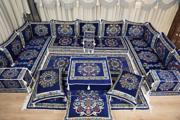 أريكة مجلس ديوان عربي، وسائد مقاعد، أريكة على طراز بوهو التقليدي، أريكة مغربية للجلوس، أريكة مقطعية، وسادة أرضية عربية