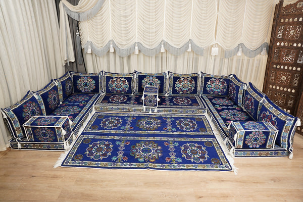 أريكة مجلس ديوان عربي، وسائد مقاعد، أريكة على طراز بوهو التقليدي، أريكة مغربية للجلوس، أريكة مقطعية، وسادة أرضية عربية