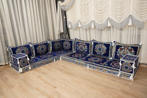 أريكة مجلس ديوان عربي، وسائد مقاعد، أريكة على طراز بوهو التقليدي، أريكة مغربية للجلوس، أريكة مقطعية، وسادة أرضية عربية