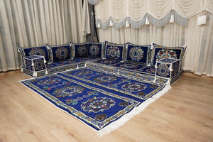 أريكة مجلس ديوان عربي، وسائد مقاعد، أريكة على طراز بوهو التقليدي، أريكة مغربية للجلوس، أريكة مقطعية، وسادة أرضية عربية