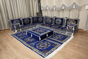 أريكة مجلس ديوان عربي، وسائد مقاعد، أريكة على طراز بوهو التقليدي، أريكة مغربية للجلوس، أريكة مقطعية، وسادة أرضية عربية