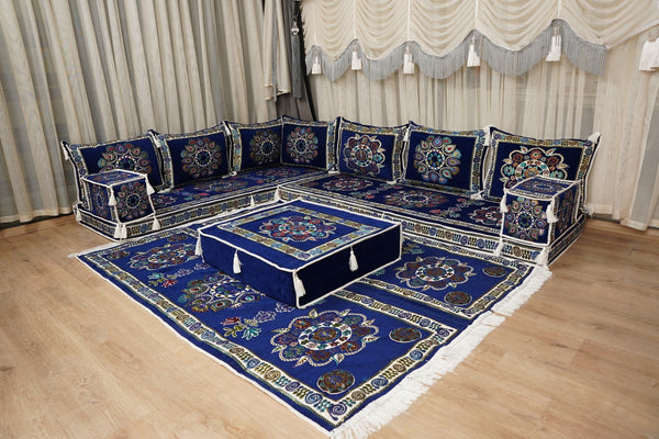 أريكة مجلس ديوان عربي، وسائد مقاعد، أريكة على طراز بوهو التقليدي، أريكة مغربية للجلوس، أريكة مقطعية، وسادة أرضية عربية