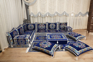 أريكة مجلس ديوان عربي، وسائد مقاعد، أريكة على طراز بوهو التقليدي، أريكة مغربية للجلوس، أريكة مقطعية، وسادة أرضية عربية