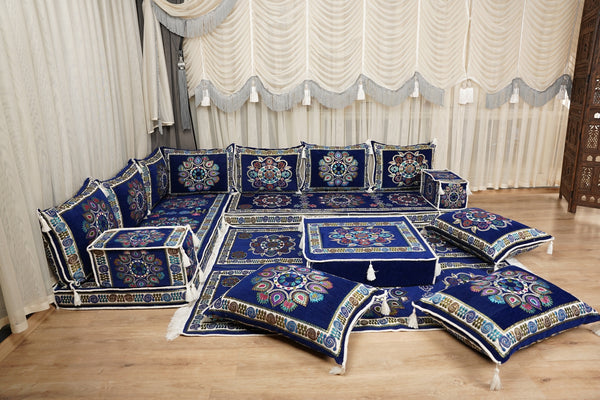 أريكة مجلس ديوان عربي، وسائد مقاعد، أريكة على طراز بوهو التقليدي، أريكة مغربية للجلوس، أريكة مقطعية، وسادة أرضية عربية