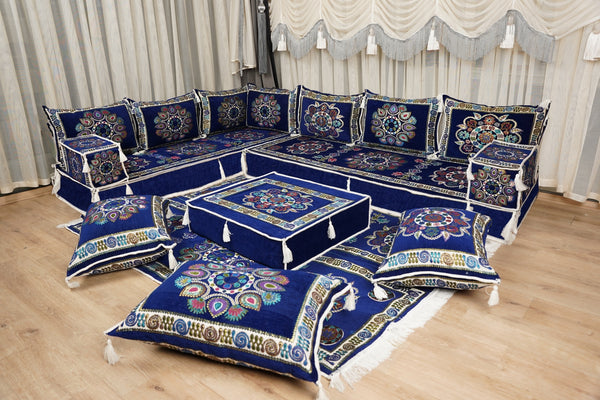 Traditional Boho Style Sofa, Diwan Majlis Sofa, Moroccan Sofa Seating, Arabic Jalsa Set, Kilim Pattern Pillow, Housewarming Gift, Sectional Floor Seating