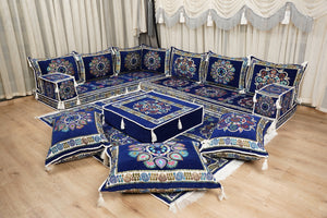 أريكة مجلس ديوان عربي، وسائد مقاعد، أريكة على طراز بوهو التقليدي، أريكة مغربية للجلوس، أريكة مقطعية، وسادة أرضية عربية