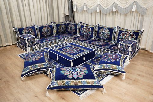 Traditional Boho Style Sofa, Diwan Majlis Sofa, Moroccan Sofa Seating, Arabic Jalsa Set, Kilim Pattern Pillow, Housewarming Gift, Sectional Floor Seating