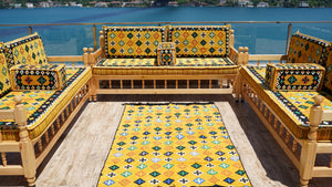 Yellow Wooden Bench Sofa Sets, Corner Sofa Set, Bohemian Furniture, Pine Tree Wooden Bench, Arabic Majlis, Outdoor Bench, Floor Cushion Set, Patio Furniture