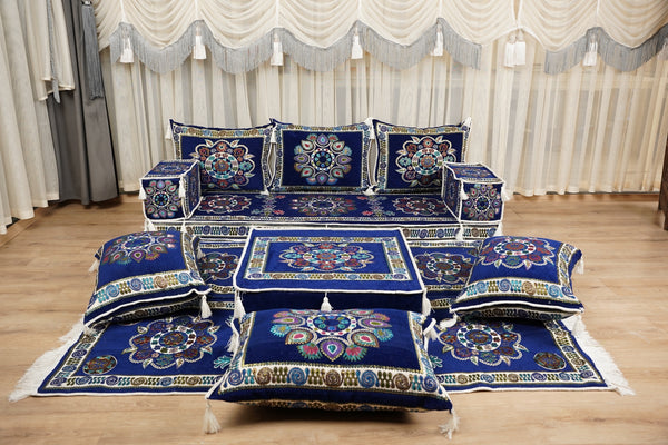 Traditional Boho Style Sofa, Diwan Majlis Sofa, Moroccan Sofa Seating, Arabic Jalsa Set, Kilim Pattern Pillow, Housewarming Gift, Sectional Floor Seating