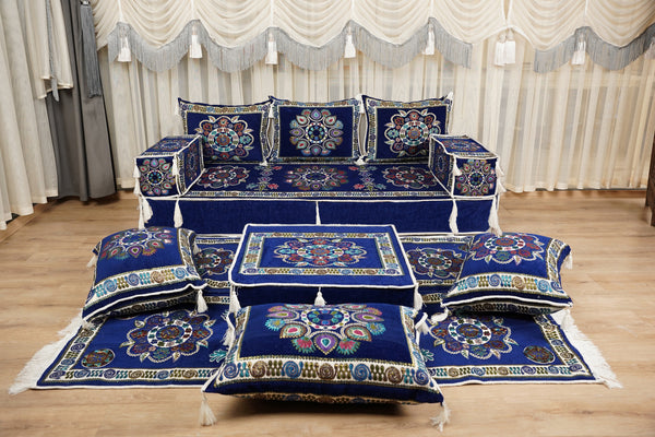 Traditional Boho Style Sofa, Diwan Majlis Sofa, Moroccan Sofa Seating, Arabic Jalsa Set, Kilim Pattern Pillow, Housewarming Gift, Sectional Floor Seating