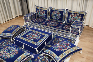 أريكة مجلس ديوان عربي، وسائد مقاعد، أريكة على طراز بوهو التقليدي، أريكة مغربية للجلوس، أريكة مقطعية، وسادة أرضية عربية