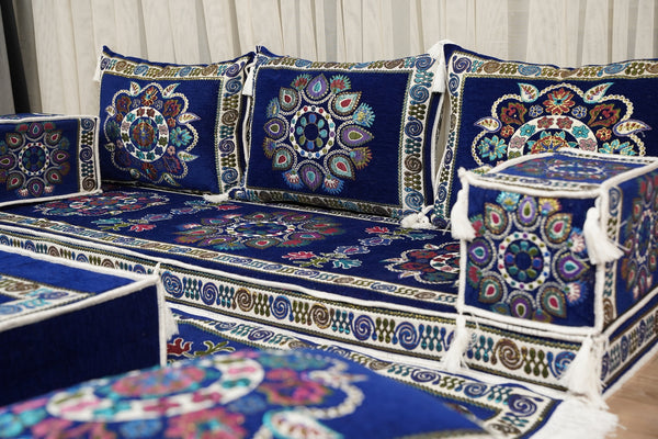 أريكة مجلس ديوان عربي، وسائد مقاعد، أريكة على طراز بوهو التقليدي، أريكة مغربية للجلوس، أريكة مقطعية، وسادة أرضية عربية