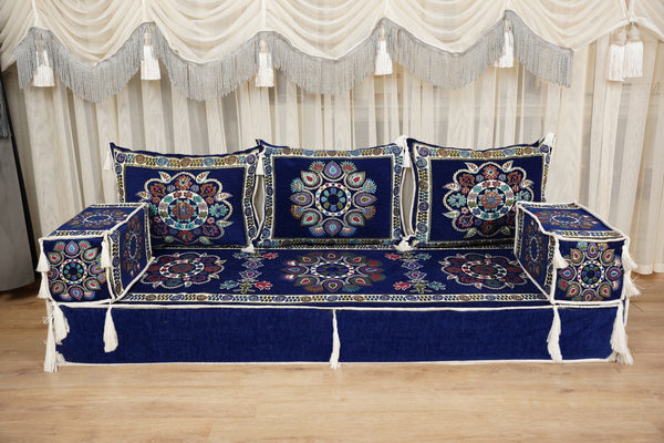 Traditional Boho Style Sofa, Diwan Majlis Sofa, Moroccan Sofa Seating, Arabic Jalsa Set, Kilim Pattern Pillow, Housewarming Gift, Sectional Floor Seating