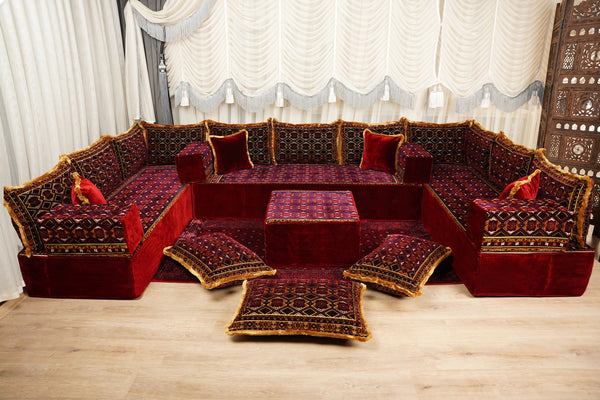 Maroon Marrakech Sultan: Single Floor Sofa – Arabic Floor Couch – Oriental Floor Seating Set – Handmade Floor Sofa