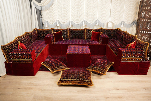 U-Shaped Floor Sofa, Diwan Sofa Sets, Moroccan Floor Sofa, Velvet Majlis Sofa, Traditional Majlis Floor Seating, Bohemian Floor Seating