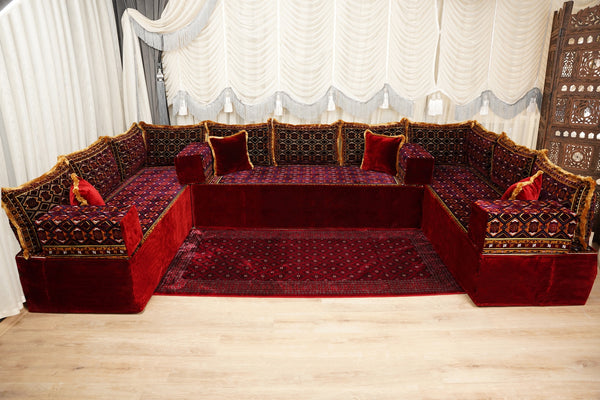 U-Shaped Floor Sofa, Diwan Sofa Sets, Moroccan Floor Sofa, Velvet Majlis Sofa, Traditional Majlis Floor Seating, Bohemian Floor Seating
