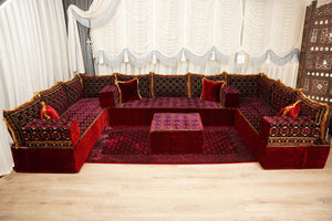 U-Shaped Floor Sofa, Diwan Sofa Sets, Moroccan Floor Sofa, Velvet Majlis Sofa, Traditional Majlis Floor Seating, Bohemian Floor Seating