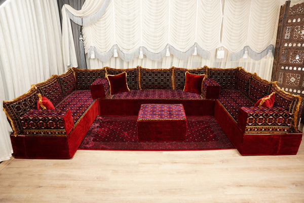 U-Shaped Floor Sofa, Diwan Sofa Sets, Moroccan Floor Sofa, Velvet Majlis Sofa, Traditional Majlis Floor Seating, Bohemian Floor Seating