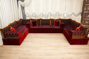 U-Shaped Floor Sofa, Diwan Sofa Sets, Moroccan Floor Sofa, Velvet Majlis Sofa, Traditional Majlis Floor Seating, Bohemian Floor Seating