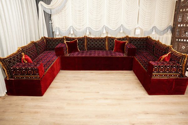 U-Shaped Floor Sofa, Diwan Sofa Sets, Moroccan Floor Sofa, Velvet Majlis Sofa, Traditional Majlis Floor Seating, Bohemian Floor Seating