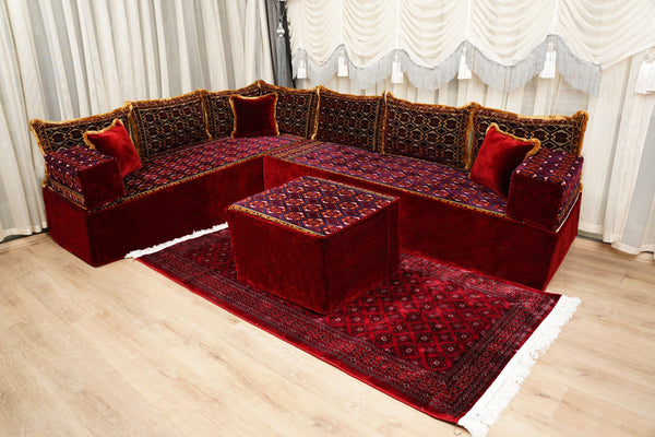 Maroon Marrakech Sultan: Single Floor Sofa – Arabic Floor Couch – Oriental Floor Seating Set – Handmade Floor Sofa