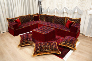 Maroon Marrakech Sultan: Single Floor Sofa – Arabic Floor Couch – Oriental Floor Seating Set – Handmade Floor Sofa