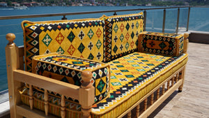 Yellow Wooden Bench Sofa Sets, Corner Sofa Set, Bohemian Furniture, Pine Tree Wooden Bench, Arabic Majlis, Outdoor Bench, Floor Cushion Set, Patio Furniture