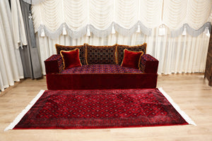 Maroon Marrakech Sultan: Single Floor Sofa – Arabic Floor Couch – Oriental Floor Seating Set – Handmade Floor Sofa