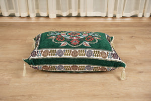 أريكة على طراز بوهو، أريكة جلوس أرضية عربية خضراء، أريكة مغربية، طقم جلوس أريكة ديوان، أريكة صالة عربية، طقم أريكة أرضية، جلسة عربية