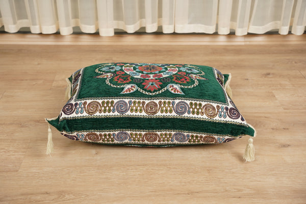 أريكة على طراز بوهو، أريكة جلوس أرضية عربية خضراء، أريكة مغربية، طقم جلوس أريكة ديوان، أريكة صالة عربية، طقم أريكة أرضية، جلسة عربية