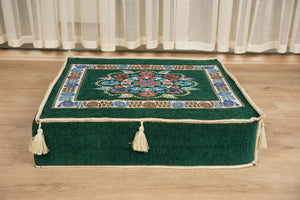 أريكة على طراز بوهو، أريكة جلوس أرضية عربية خضراء، أريكة مغربية، طقم جلوس أريكة ديوان، أريكة صالة عربية، طقم أريكة أرضية، جلسة عربية