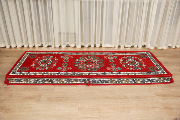 Red Arabic Majlis Floor Sofa, Diwan Sofa Sets, Turkish Floor Sofa, Moroccan Cushion, Ethnic Floor Cushion, Kilim Cushion Set, Traditional Sofa