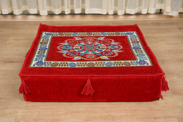 Red Arabic Majlis Floor Sofa, Diwan Sofa Sets, Turkish Floor Sofa, Moroccan Cushion, Ethnic Floor Cushion, Kilim Cushion Set, Traditional Sofa