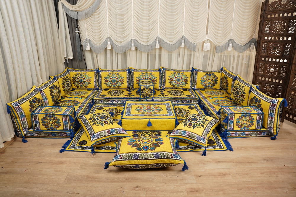 Traditional U-Shaped Floor Sofa, Diwan Sofa Sets, Bohemian Floor Seating, Arabic Majlis Sofa Set, Middle Eastern Sofa, Floor Seating Sofa