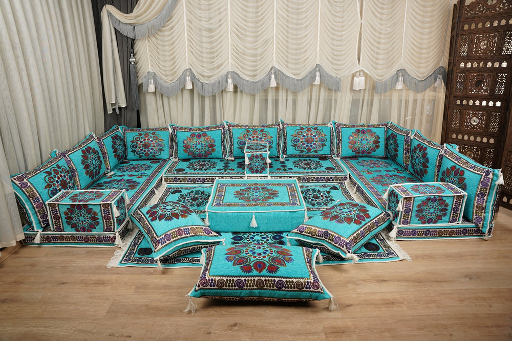 Arabic Floor Sofa, Traditional Diwan Sofa Sets, Majlis Sofa Set, جلوس عربي على الأرض, Middle Eastern Floor Sofa