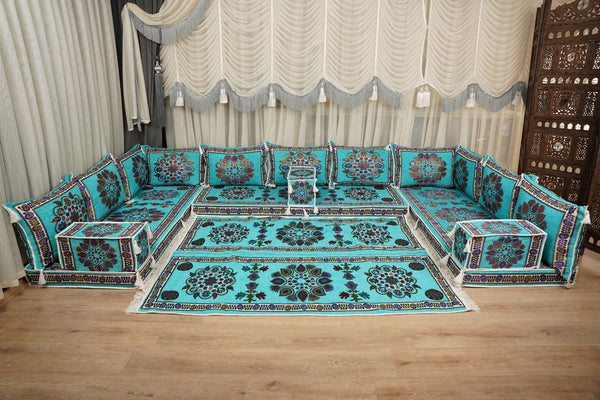 أطقم أرائك ديوان تقليدية، أرائك مقطعية، طقم أرائك مجلس، جلوس عربي على الأرض، أرائك أرضية شرق أوسطية، أرائك صالة عربية، أرائك بمقعدين