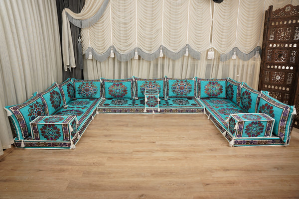 أطقم أرائك ديوان تقليدية، أرائك مقطعية، طقم أرائك مجلس، جلوس عربي على الأرض، أرائك أرضية شرق أوسطية، أرائك صالة عربية، أرائك بمقعدين