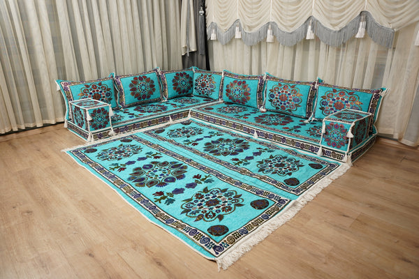 أطقم أرائك ديوان تقليدية، أرائك مقطعية، طقم أرائك مجلس، جلوس عربي على الأرض، أرائك أرضية شرق أوسطية، أرائك صالة عربية، أرائك بمقعدين