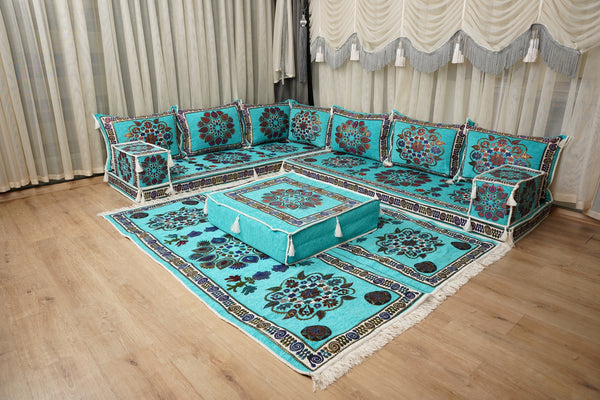 أطقم أرائك ديوان تقليدية، أرائك مقطعية، طقم أرائك مجلس، جلوس عربي على الأرض، أرائك أرضية شرق أوسطية، أرائك صالة عربية، أرائك بمقعدين