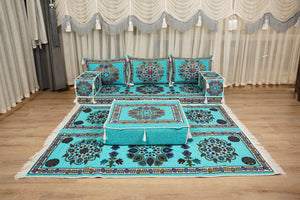 Turquoise Bursa Silk Trail pattern Arabic floor sofa, photo 4
