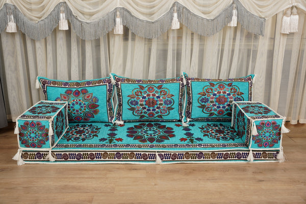 أطقم أرائك ديوان تقليدية، أرائك مقطعية، طقم أرائك مجلس، جلوس عربي على الأرض، أرائك أرضية شرق أوسطية، أرائك صالة عربية، أرائك بمقعدين