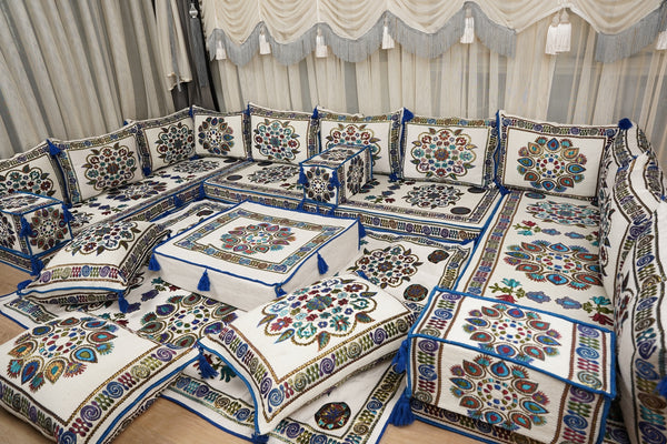 Boho Sofa Couch, Floor Cushion Couch, Diwan Sofa Sets, Moroccan Majlis Couch, جلسة عربية, Traditional Majlis Floor Seating, Arabic Jalsa Set