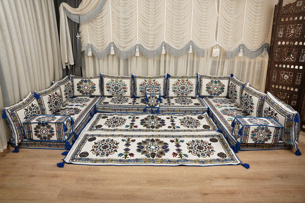 Boho Sofa Couch, Floor Cushion Couch, Diwan Sofa Sets, Moroccan Majlis Couch, جلسة عربية, Traditional Majlis Floor Seating, Arabic Jalsa Set