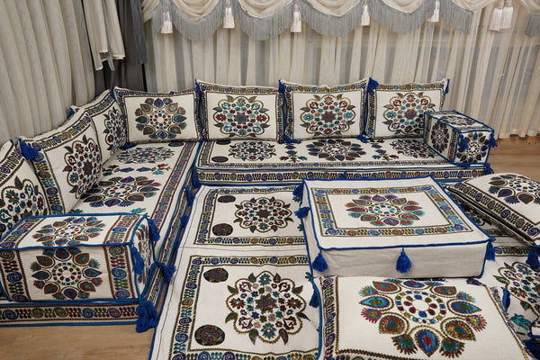 Boho Sofa Couch, Floor Cushion Couch, Diwan Sofa Sets, Moroccan Majlis Couch, جلسة عربية, Traditional Majlis Floor Seating, Arabic Jalsa Set