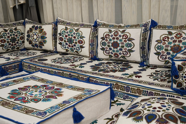 Boho Sofa Couch, Floor Cushion Couch, Diwan Sofa Sets, Moroccan Majlis Couch, جلسة عربية, Traditional Majlis Floor Seating, Arabic Jalsa Set