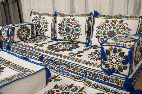Boho Sofa Couch, Floor Cushion Couch, Diwan Sofa Sets, Moroccan Majlis Couch, جلسة عربية, Traditional Majlis Floor Seating, Arabic Jalsa Set