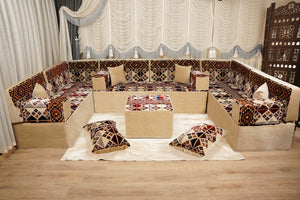 Boho Style Living Room Sofa Set, Diwan Sofa Sets, Floor Sofa, Arabic Majlis Sofa, Traditional Sofa Set, Sectional Floor Cushions